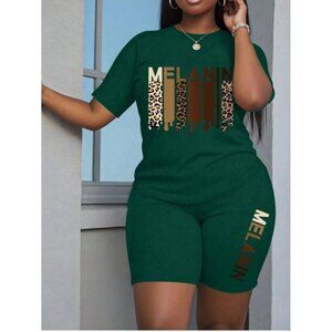 Shein Plus Size Round NeckShort Sleeve T-Shirt And Leggings 2pcs/Set -‎ Size 2XL